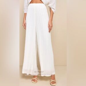 Lulus Pristine Presence Ivory Plisse High-Waisted Wide-Leg Pants